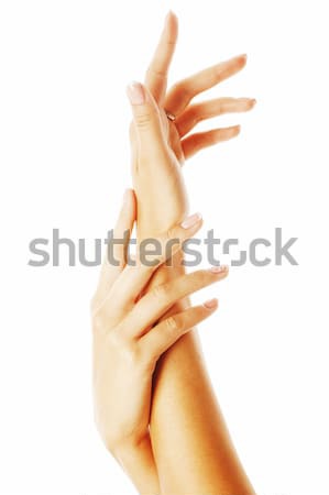 beauty delicate hands with manicure holding flower lily close up Stock photo © iordani