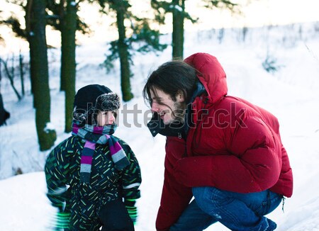 young happy father with his son little cute boy outside in winter park, lifestyle people concept Stock photo © iordani