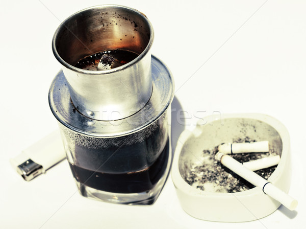 vietnamese cofe and cigarette with ashtray isolated on white clo Stock photo © iordani