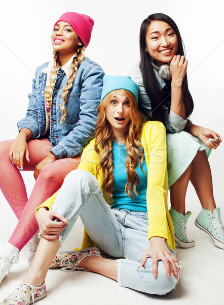 diverse nation girls group, teenage friends company cheerful having fun, happy smiling, cute posing  Stock photo © iordani