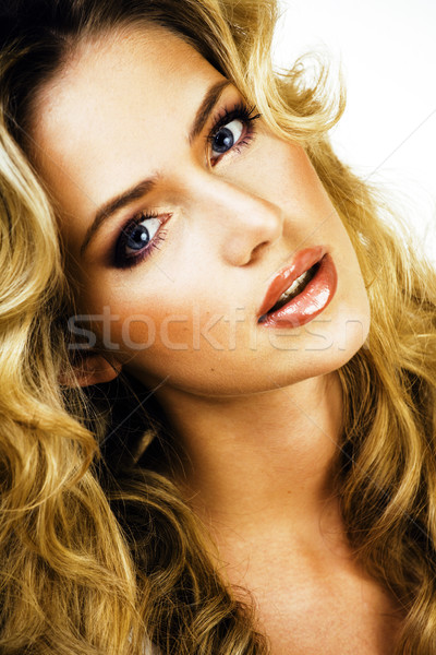 Piękna blond kobieta długo kręcone włosy Zdjęcia stock © iordani