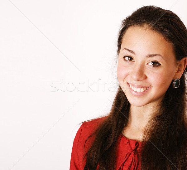 Jovem bastante morena mulher sorrindo feliz branco Foto stock © iordani