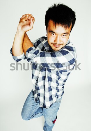 Stockfoto: Jonge · mooie · asian · man · springen · vrolijk