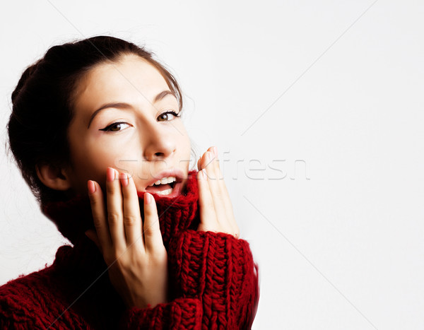 [[stock_photo]]: Jeunes · jolie · femme · chandail · écharpe · tous · visage