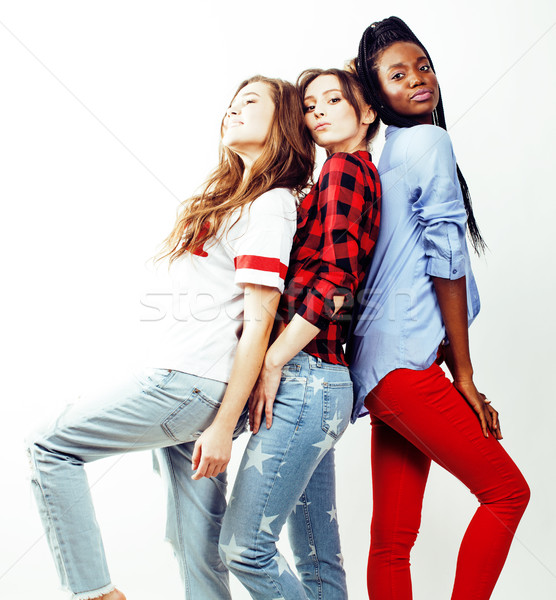 diverse nation girls group, teenage friends company cheerful having fun, happy smiling, cute posing  Stock photo © iordani