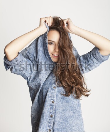 Jungen hübsche Frau posiert weiß isoliert gefühlvoll Stock foto © iordani