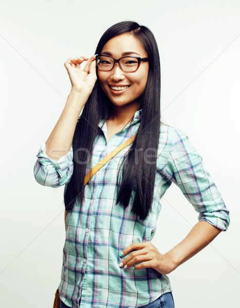 young pretty long hair asian woman happy smiling emotional posing isolated on white background, life Stock photo © iordani