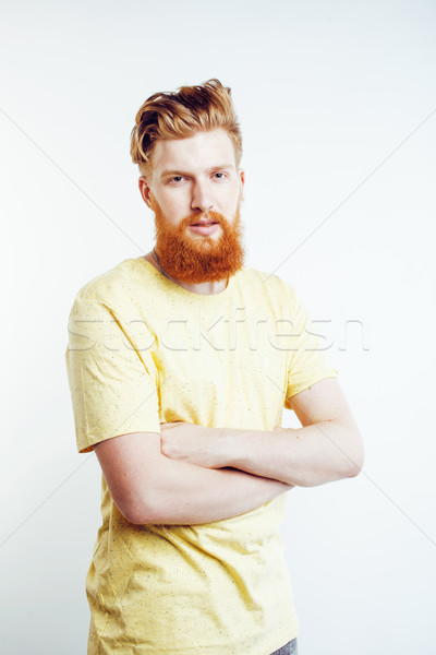 Stock photo: young handsome hipster bearded guy looking brutal isolated on white background, lifestyle people con