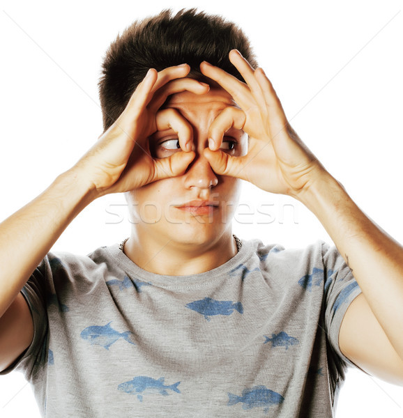 young pretty man isolated showing two ok signs smiling close up Stock photo © iordani