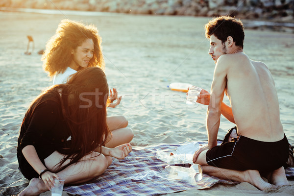 Stock photo: pretty diverse nation and age friends on sea coast having fun, lifestyle people concept on beach vac