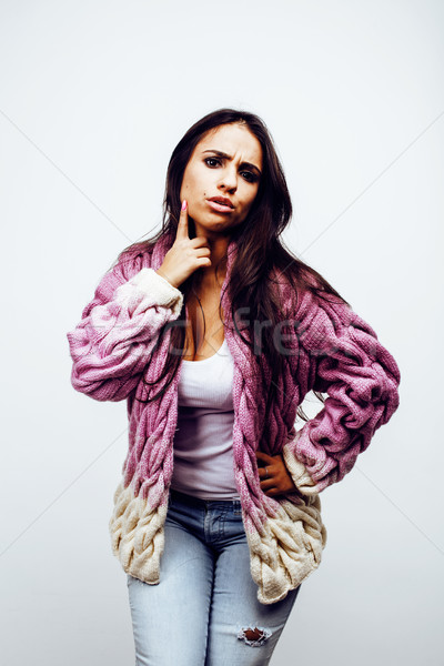 young happy smiling latin american teenage girl emotional posing on white background, lifestyle peop Stock photo © iordani