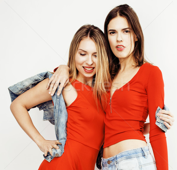 best friends teenage girls together having fun, posing emotional on white background, besties happy  Stock photo © iordani