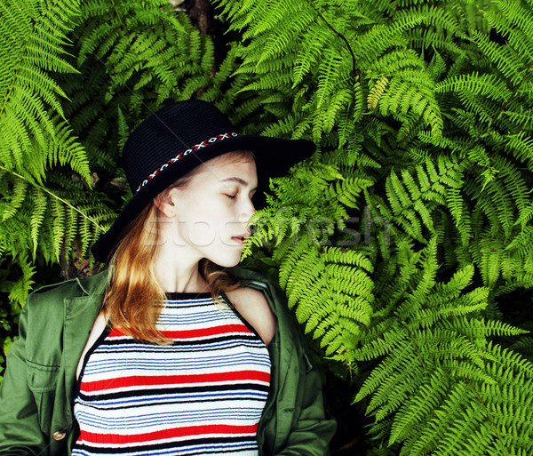 Csinos fiatal szőke lány hipszter kalap Stock fotó © iordani