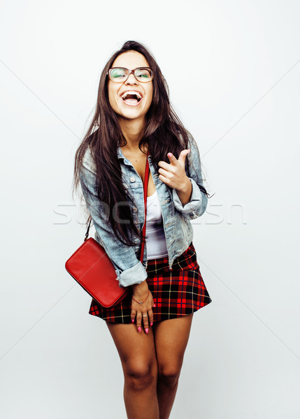 young happy smiling latin american teenage girl emotional posing on white background, lifestyle peop Stock photo © iordani