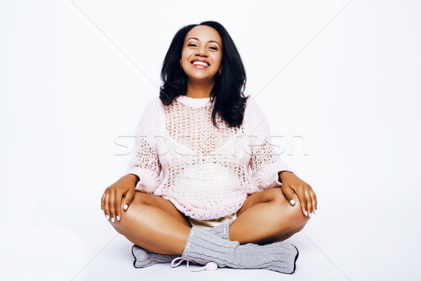 Jonge mooie afro-amerikaanse vrouw zwangere gelukkig Stockfoto © iordani