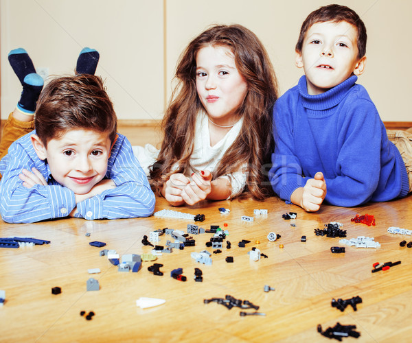 Vicces aranyos gyerekek játszik lego otthon Stock fotó © iordani