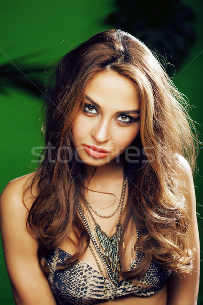 Jeunes cute femme blonde vert Palm souriant [[stock_photo]] © iordani