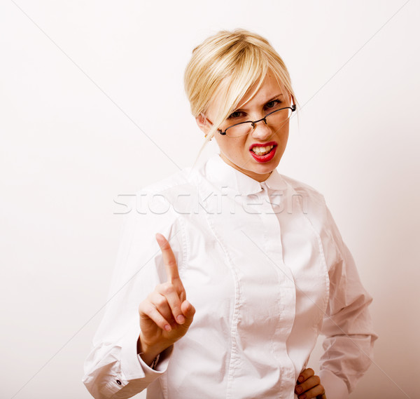 very emotional businesswoman in glasses, blond hair on white bac Stock photo © iordani
