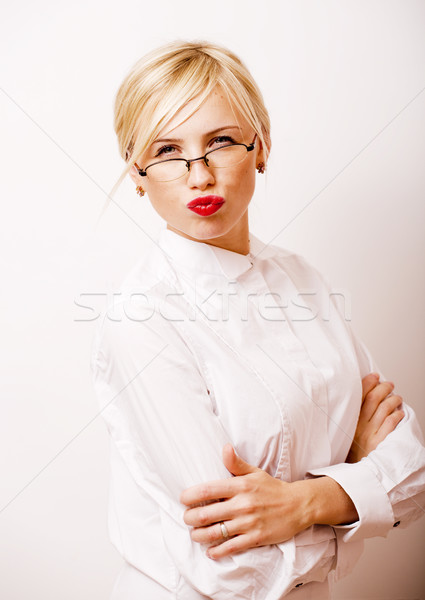 Stockfoto: Zakenvrouw · bril · blond · haren · witte