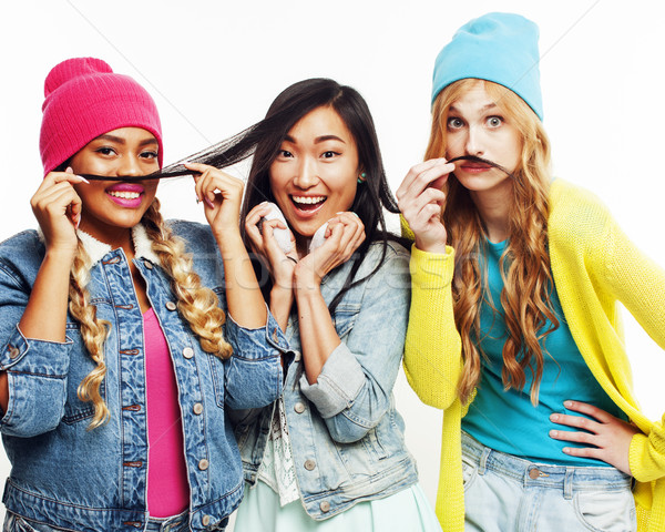 diverse nation girls group, teenage friends company cheerful having fun, happy smiling, cute posing  Stock photo © iordani