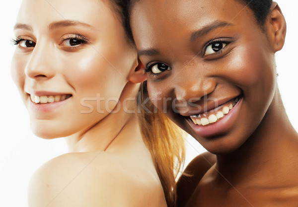 different nation woman: asian, african-american, caucasian together isolated on white background hap Stock photo © iordani