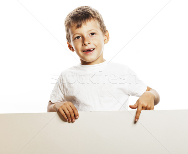 little cute boy holding empty shit to copyspace isolated close u Stock photo © iordani