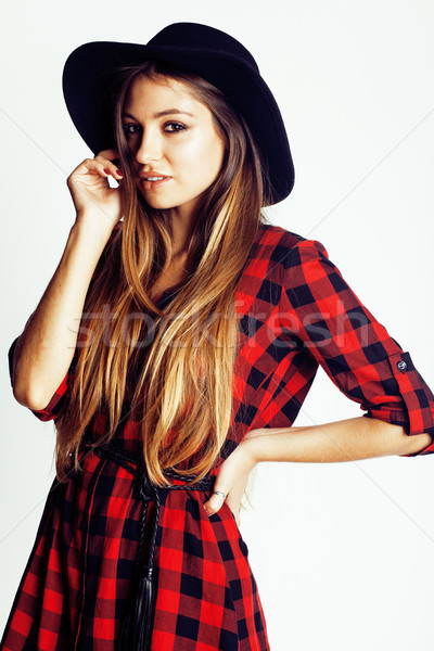 Jeunes joli brunette fille chapeau Photo stock © iordani