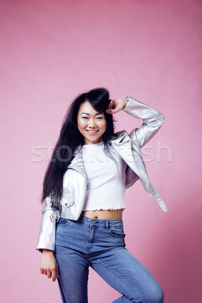 Fiatal csinos mosolyog ázsiai lány visel Stock fotó © iordani