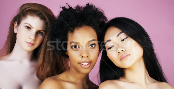 Foto d'archivio: Tre · diverso · nazione · ragazze · pelle · capelli