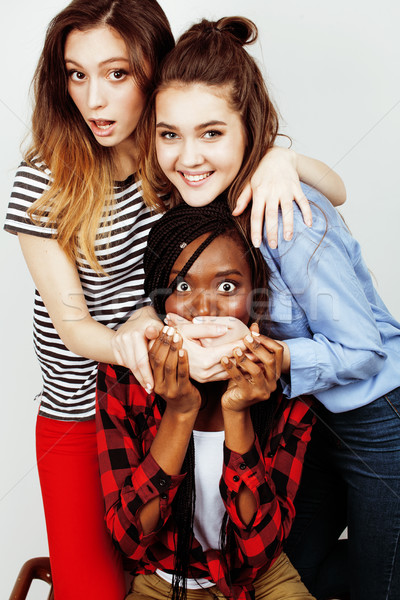 diverse multi nation girls group, teenage friends company cheerful having fun, happy smiling, cute p Stock photo © iordani