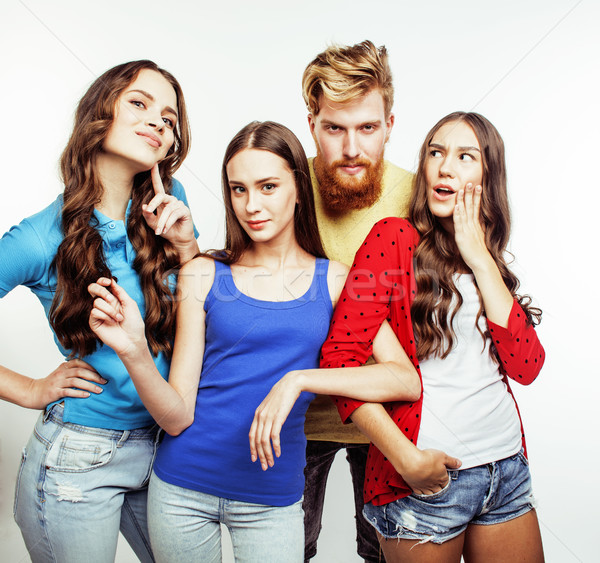 company of hipster guys, bearded red hair boy and girls students having fun together friends, divers Stock photo © iordani