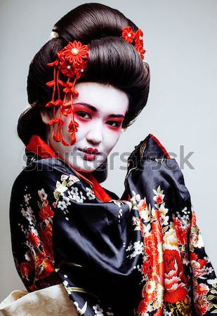 beauty bright african woman with creative make up, shawl on head Stock photo © iordani
