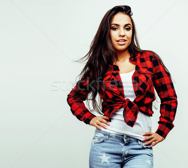 young happy smiling latin american teenage girl emotional posing on white background, lifestyle peop Stock photo © iordani