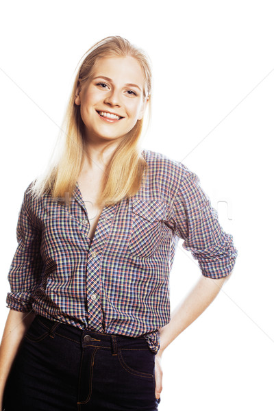 Tineri destul de par blond femeie fericit zâmbitor Imagine de stoc © iordani