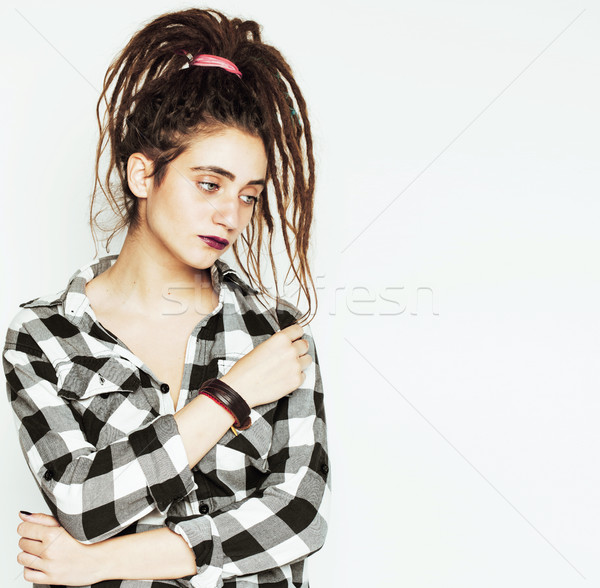 Stock photo: real caucasian woman with dreadlocks hairstyle funny cheerful fa