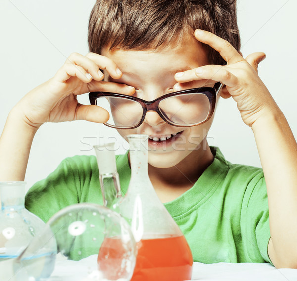 little cute boy with medicine glass isolated wearing glasses smi Stock photo © iordani