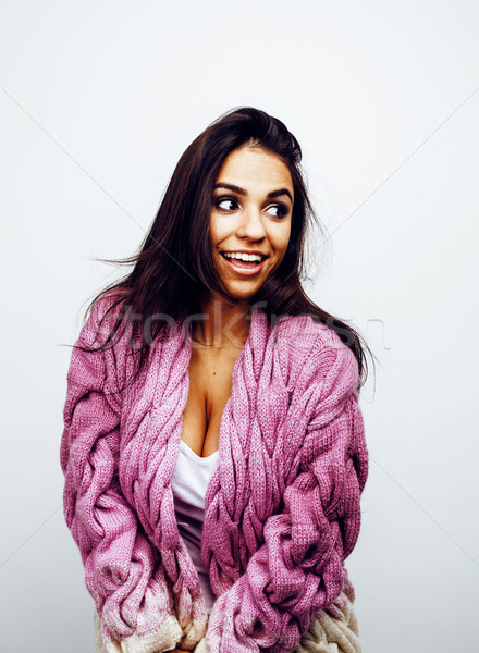Stock photo: young happy smiling latin american teenage girl emotional posing on white background, lifestyle peop