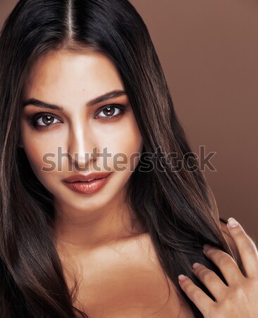 cute happy young indian woman in studio close up smiling, fashion mulatto Stock photo © iordani