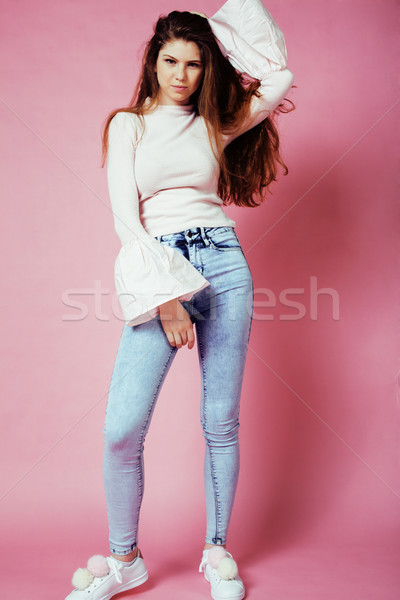 Aranyos csinos tinilány mosolyog derűs rózsaszín Stock fotó © iordani