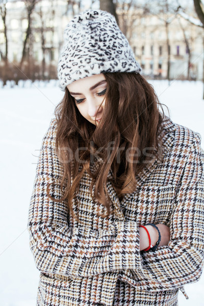 young pretty stylish modern hipster girl outside on street, fash Stock photo © iordani