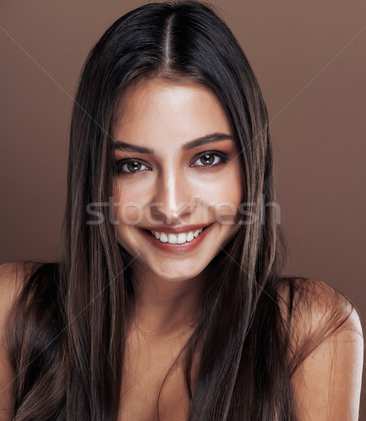 cute happy young indian woman in studio close up smiling, fashion mulatto emotional posing, lifestyl Stock photo © iordani