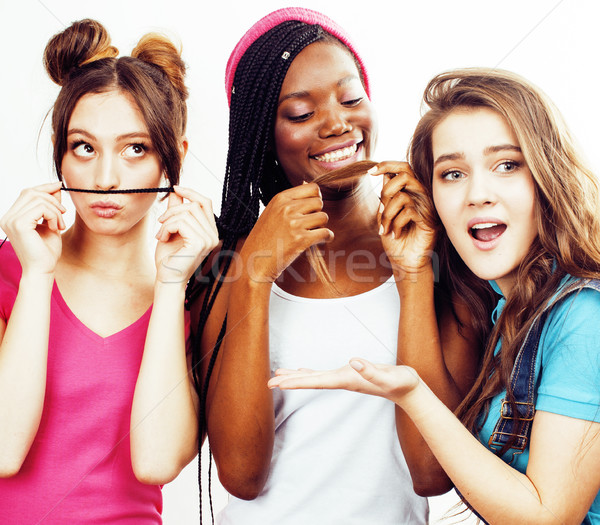 diverse multi nation girls group, teenage friends company cheerful having fun, happy smiling, cute p Stock photo © iordani