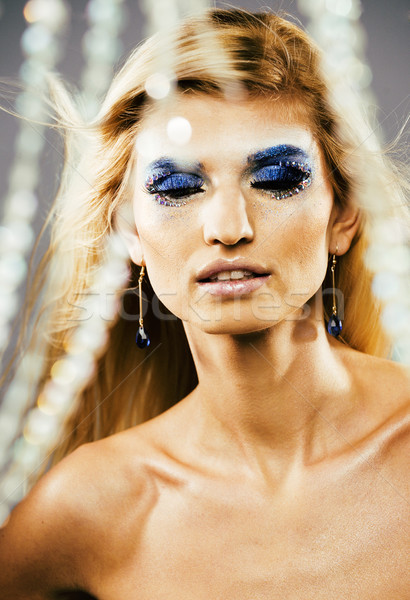 beauty young snow queen in fairy flashes with hair crown on her  Stock photo © iordani