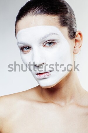 young sweet brunette woman close up isolated on white background, perfect pure innocense freshness f Stock photo © iordani