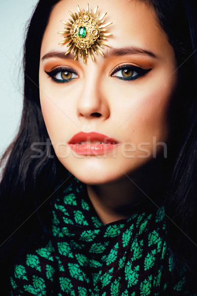 beauty eastern real muslim woman with jewelry close up, bride wi Stock photo © iordani