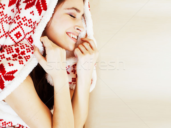 Fiatal csinos barna hajú lány karácsony dísz Stock fotó © iordani