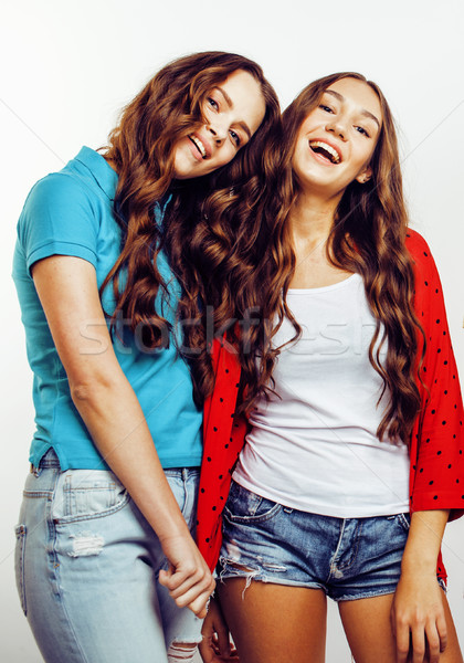 Stock photo: best friends teenage girls together having fun, posing emotional on white background, besties happy 