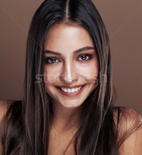 cute happy young indian real woman in studio close up smiling, fashion mulatto, lifestyle people con Stock photo © iordani