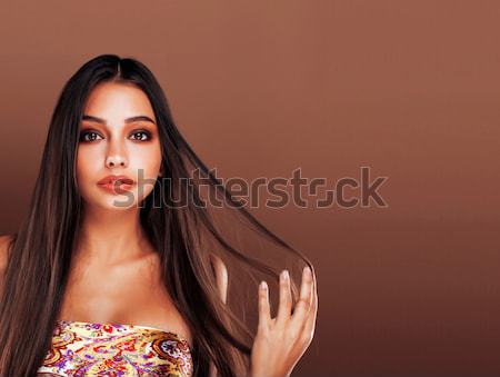 cute happy young indian woman in studio close up smiling, fashion mulatto Stock photo © iordani