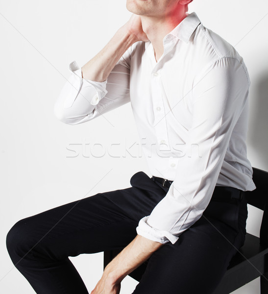 portrait of body part businessman isolated on white background pain killers holding neck hurts, mode Stock photo © iordani